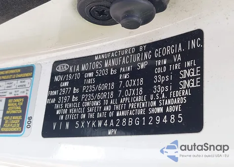 2011 Kia Sorento Sx V6 from USA, damaged, VIN 5XYKW4A28BG129485